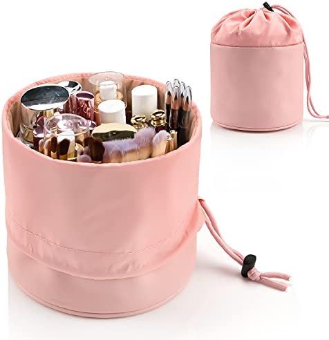 Pink Makeup Bag, Portable Cosmetic Bag Travel makeup Organizer Toiletry Storage Cosmetics Barrel Bag | Amazon (US)