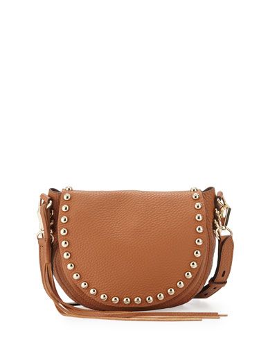 Pebbled Leather Studded Saddle Bag, Almond | Neiman Marcus