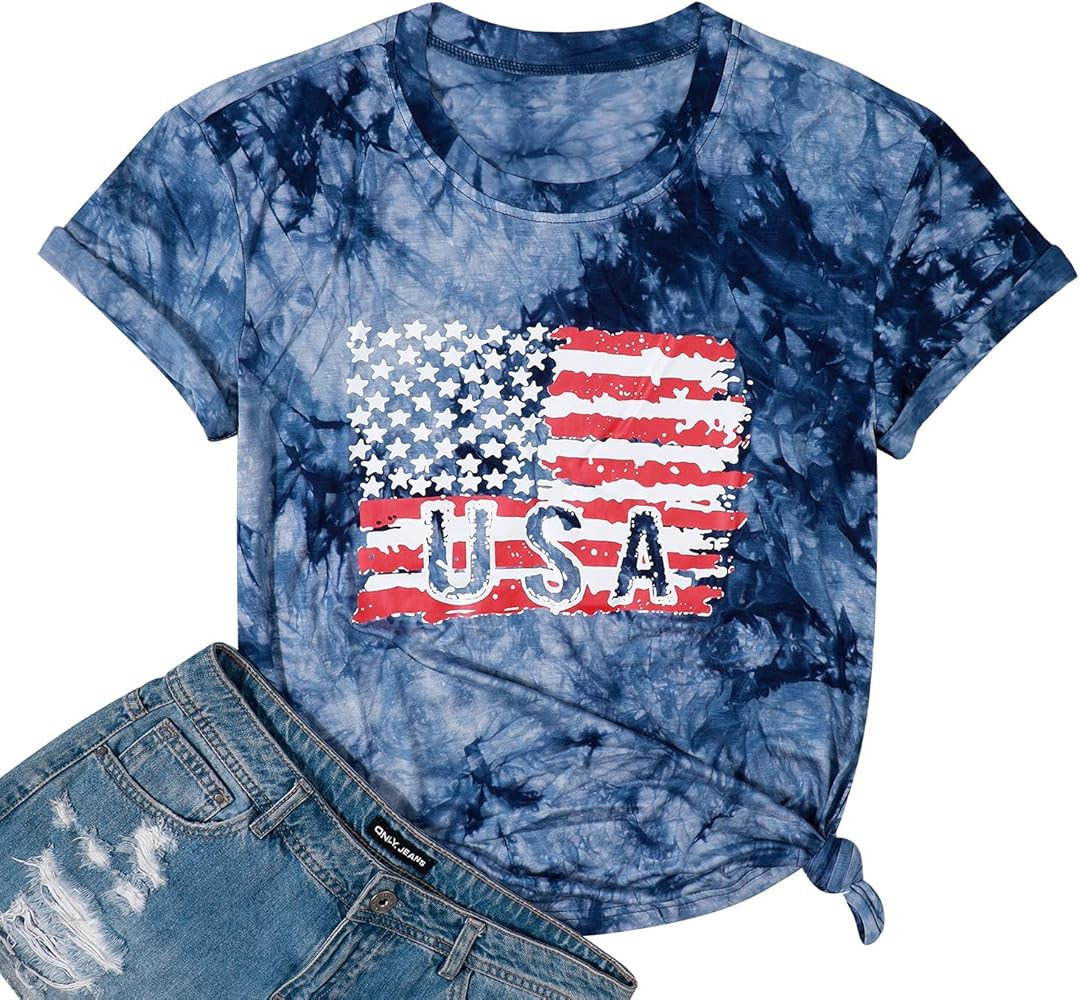 Women American Flag Shirt USA 4th of July Independence Day T-Shirt Patriotic Stars Stripes Short ... | Amazon (US)
