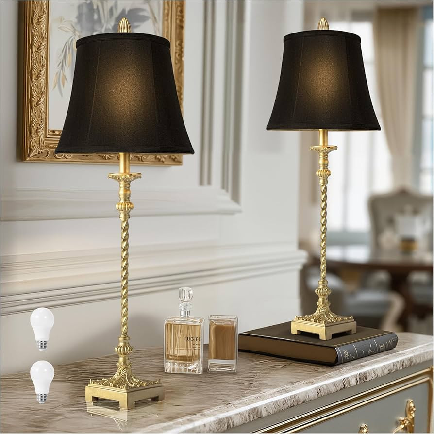 33'' Tall Vintage Table Lamp Set of 2, Candle Stick Buffet Lamps with Gold Leaf Finish and Black ... | Amazon (US)