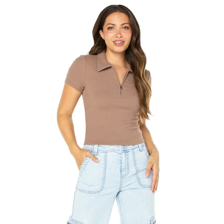 Celebrity Pink Juniors Short Sleeve Rib Knit Polo (Sizes XXS-XXXL) - Walmart.com | Walmart (US)