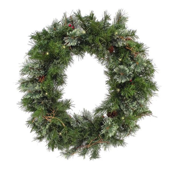 30" Glistening Pine Lighted Polyvinyl Chloride (PVC) Wreath | Wayfair North America