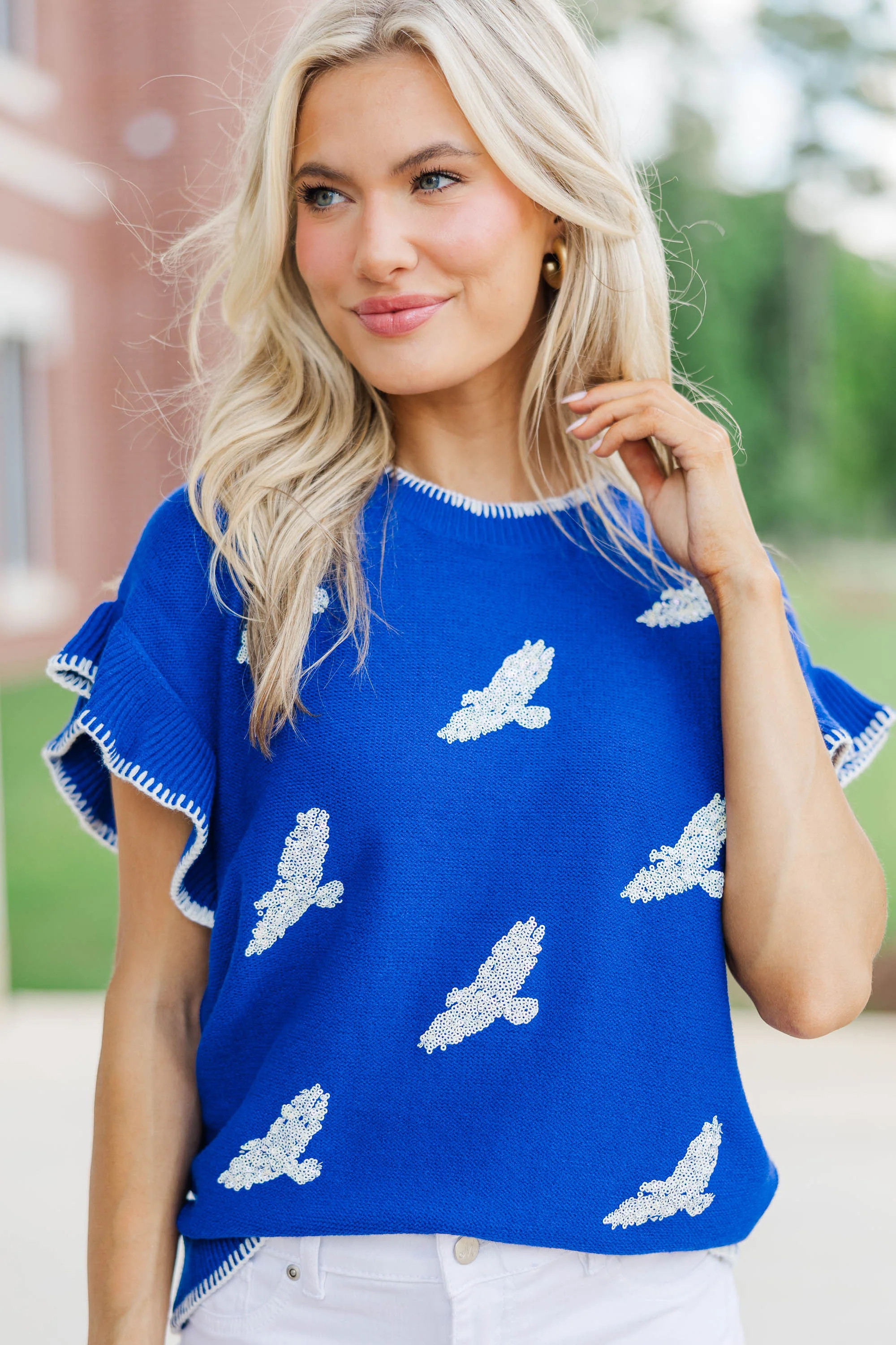 Fourth Quarter Feels Royal Blue Sleeveless Sweater | The Mint Julep Boutique