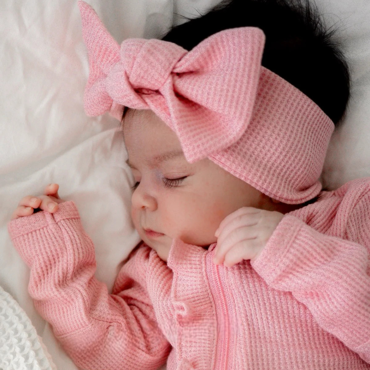 Organic Waffle Knot Bow, Pink | SpearmintLOVE