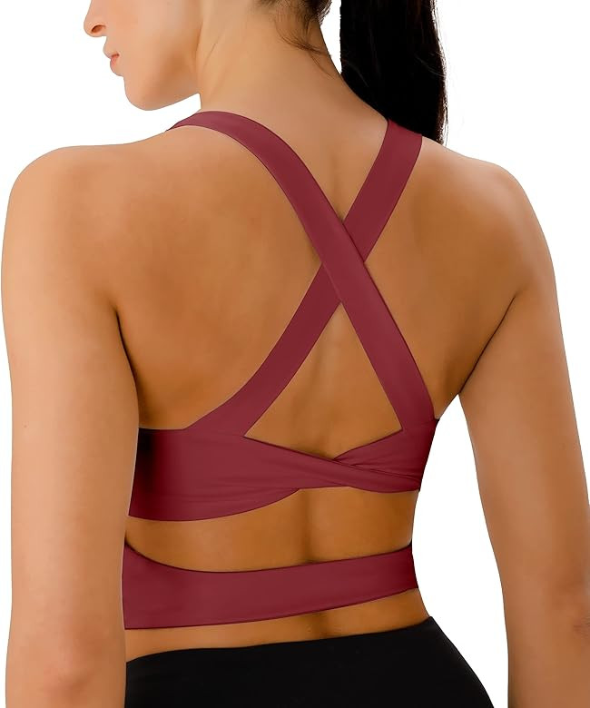 Sports Bras for Women Criss-Cross Back Padded Workout Tank Tops Medium Support Crop Tops for Wome... | Amazon (US)