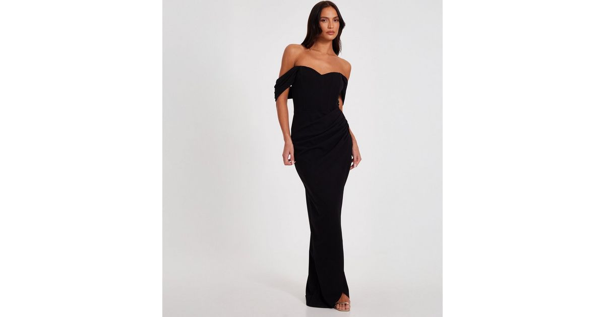 QUIZ Black Chiffon Bardot Maxi Dress | New Look | New Look (UK)