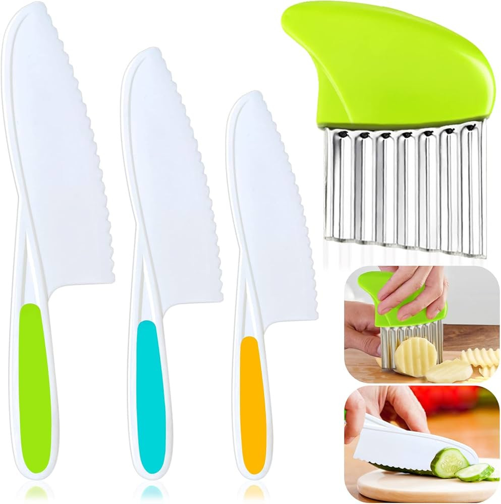 TAORISH 4 Pcs Kids Knife Set, Kids Safe Cooking Knives, Nylon Kitchen Knife with Crinkle Cutter, ... | Amazon (US)