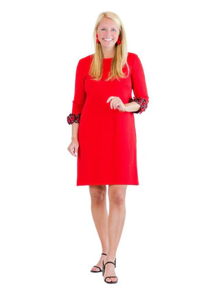 Caroline Dress - Red Ponte/Red Plaid | sailor-sailor