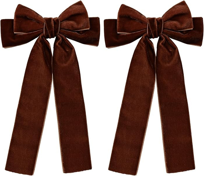 2pcs Velvet Long Tail Hair Bows Clips for Girls Women 5.5" Fall Dark Brown Velvet Ribbon Alligato... | Amazon (US)