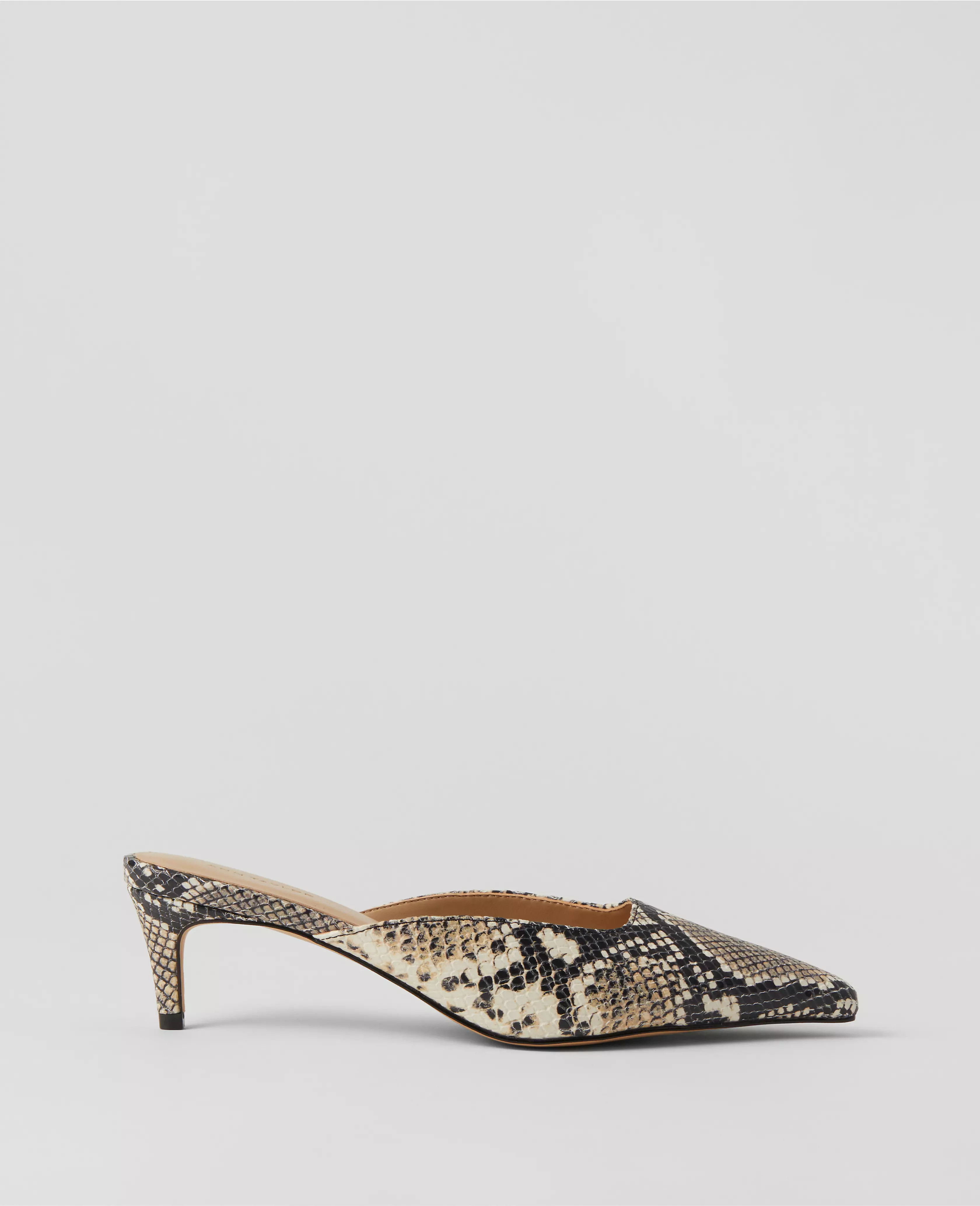 Snake Print Nip Toe Kitten Heel Mule Pumps | Ann Taylor