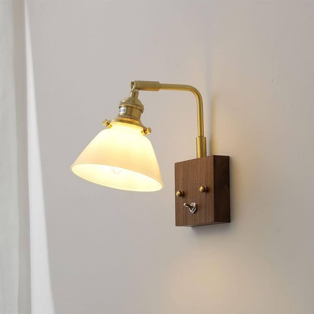 Mirror Light Farmhouse Wall Sconce Swing Arm On/Off Switch Wall Mounted Bedside Lamps Walnut Wood... | Amazon (US)