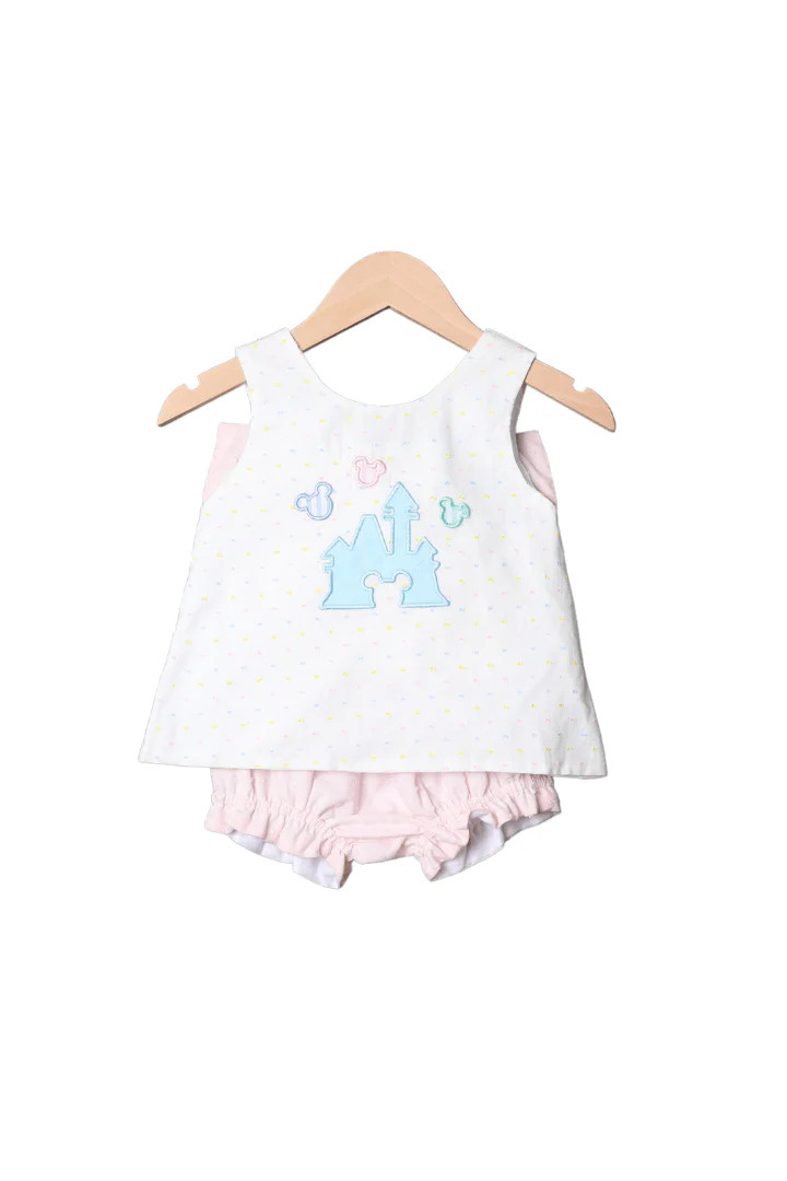 Pastel Swiss Dot Applique Magical Castle Bloomer Set | The Smocked Flamingo