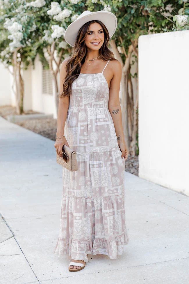 Rodeo Rendezvous Beige Patchwork Printed Maxi Dress | Pink Lily