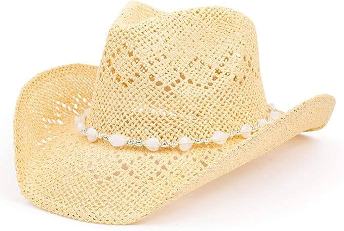 TOVOSO Western Cowgirl Hat, Straw Cowboy Hat for Women with Shapeable Brim, Beaded Hearts Trim, S... | Amazon (US)