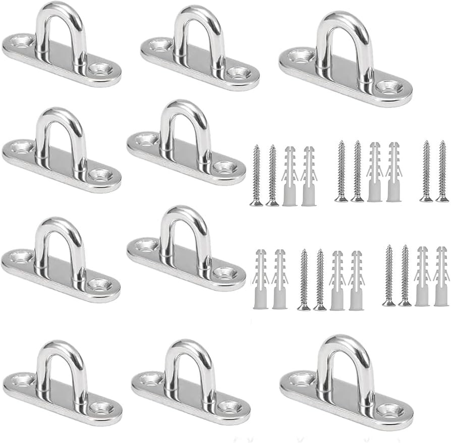 10 Pcs 1.8 Inch Stainless Steel Pad Eye Plate U Hook, Heavy Duty Ceiling Hooks Pad Eye Hook Marin... | Amazon (US)