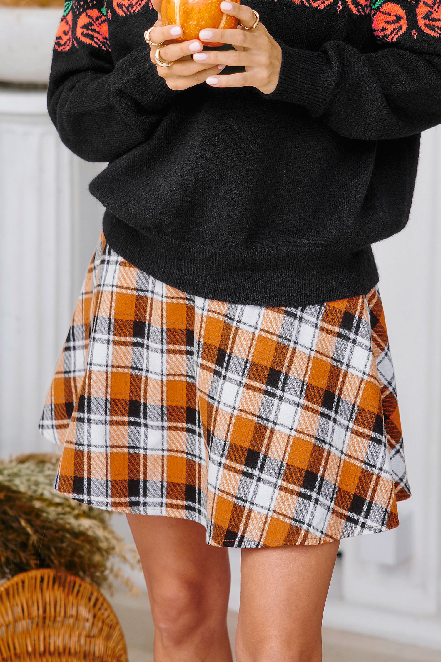 NewOrange Plaid Flared Mini Skirt | Cupshe US