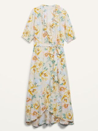 Waist-Defined Ruffled Tie-Belt Midi Wrap Dress for Women | Old Navy (US)