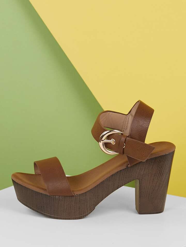 Ankle Strap Wood Detail Platform Sandals | SHEIN