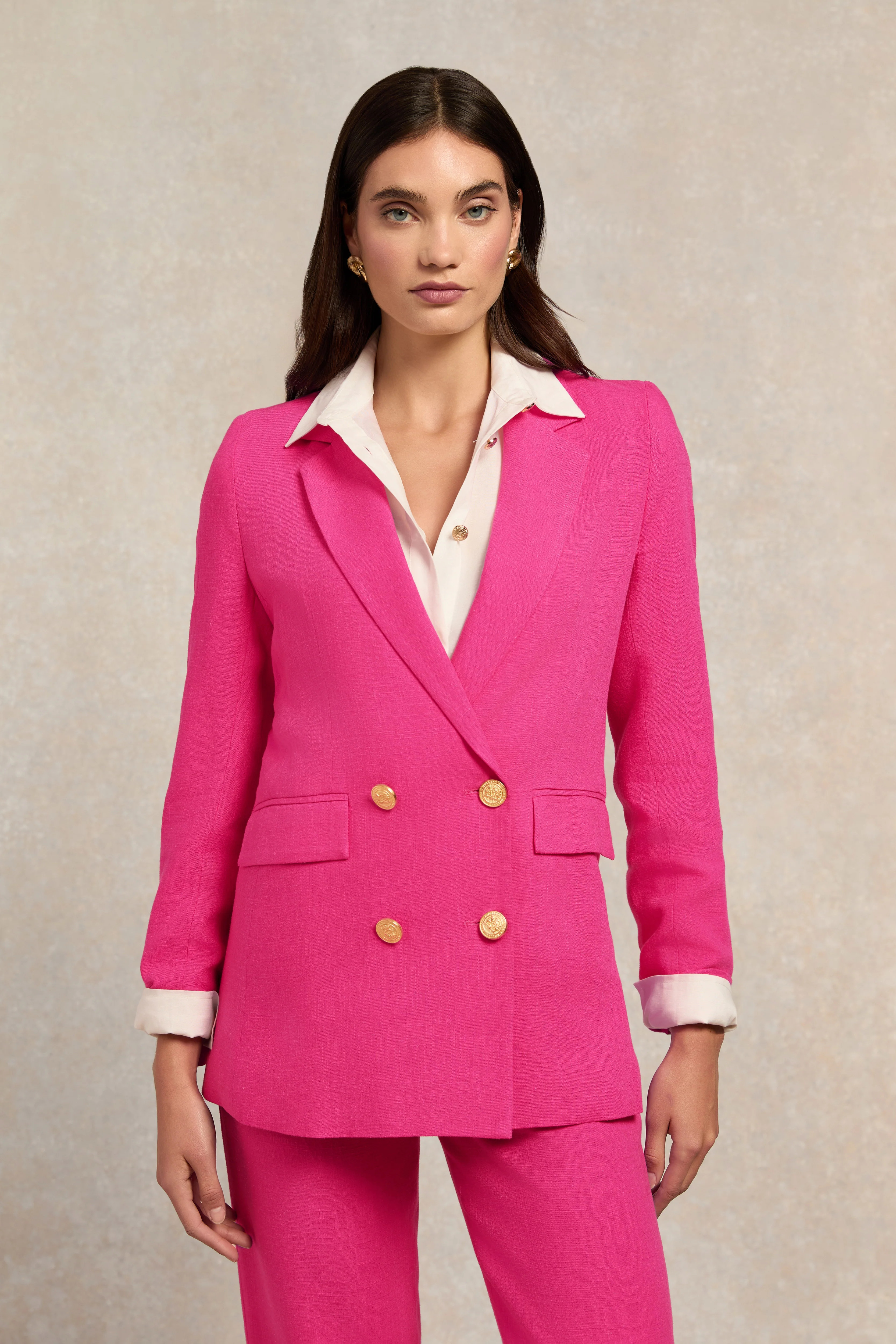 Double Breasted Blazer (Hot Pink Linen) | Holland Cooper