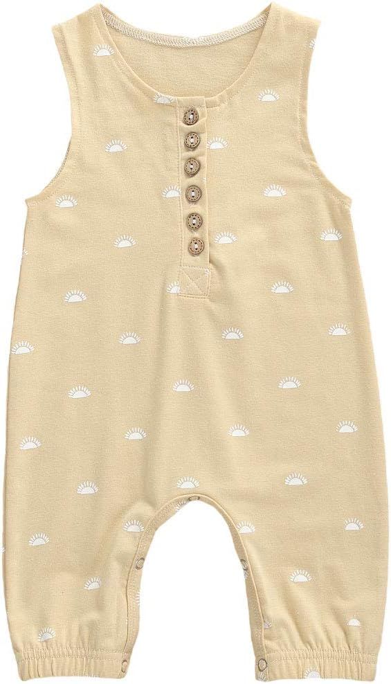 Seyurigaoka Unisex Baby Striped Rompers, Infant Baby Boy Girl Sleeveless Button One-Piece Solid C... | Amazon (US)