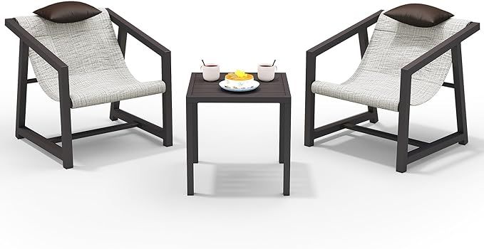 YITAHOME 3 Piece Patio Bistro Set, Outdoor Table and Chairs Textile Furniture with Pillows, Front... | Amazon (US)