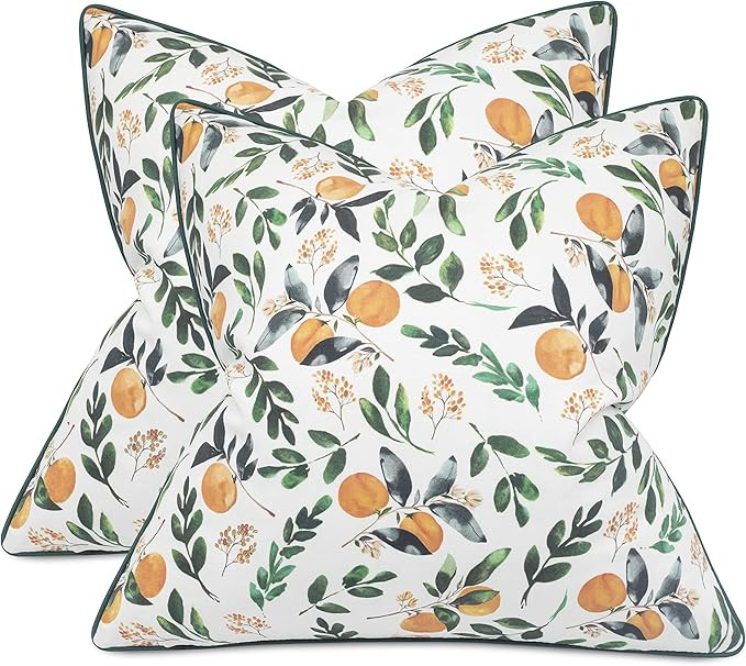 MANOJAVAYA Set of 2 Pcs Orange Blossom Print Decorative Square Throw Pillow Cover - Sofa, Couch, ... | Amazon (US)