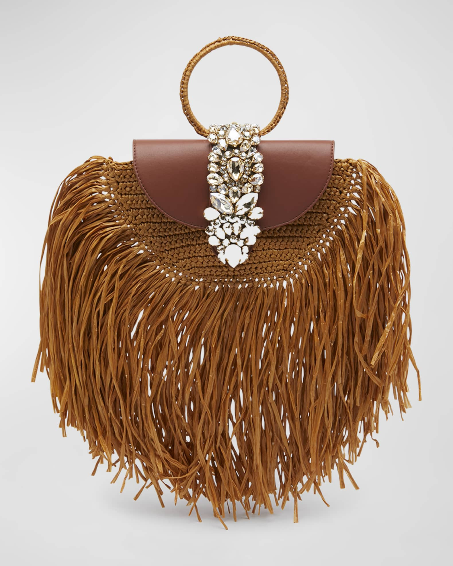 Gedebe Brigitte Fringe Crochet Top-Handle Bag | Neiman Marcus