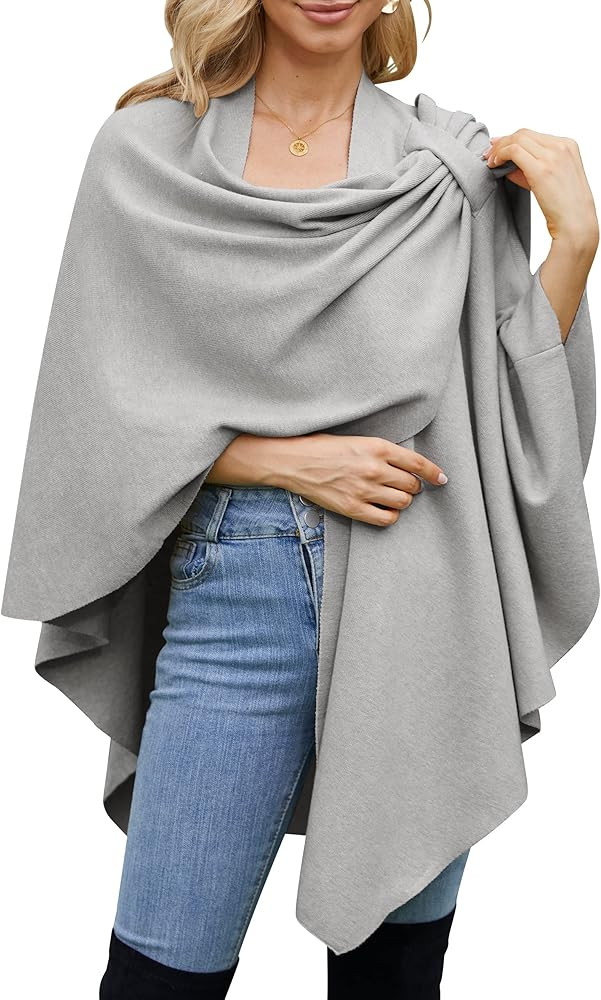 Women's Cross Front Ponchos Sweater Knitted Wrap Topper Cardigan Sweater Open Front for Spring Fa... | Amazon (US)