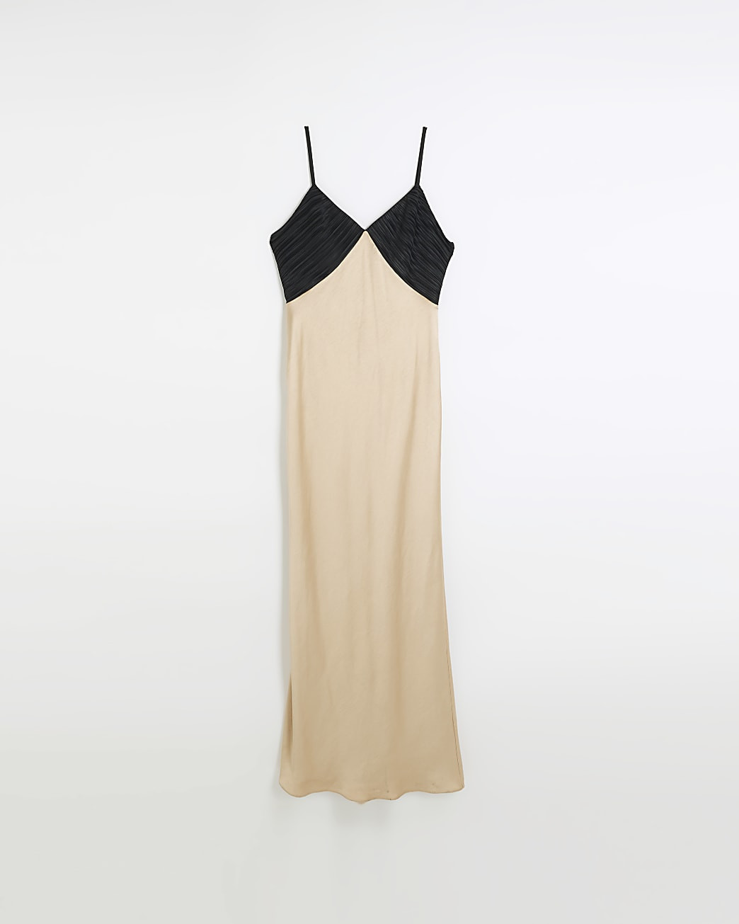 Beige satin colour block slip maxi dress | River Island (UK & IE)