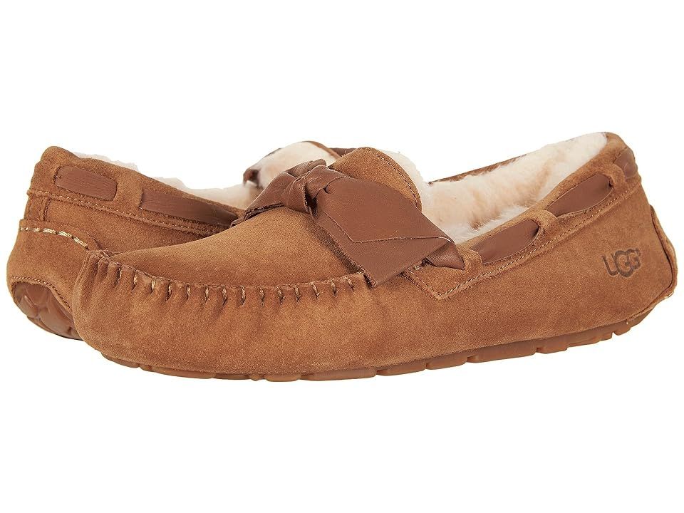 UGG Dakota Leather Bow (Chestnut) Women's Moccasin Shoes | Zappos