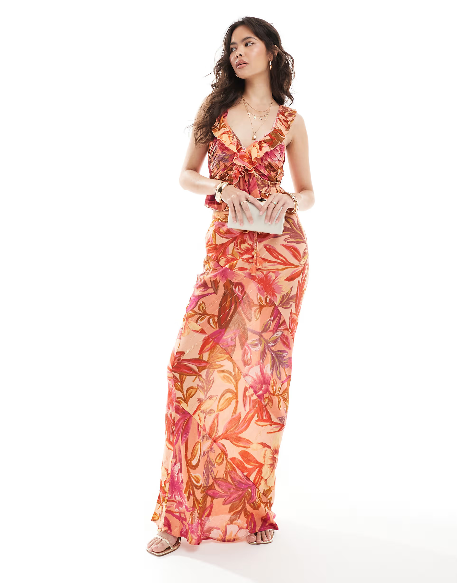 River Island frill floral strappy top co-ord in dark pink | ASOS | ASOS (Global)