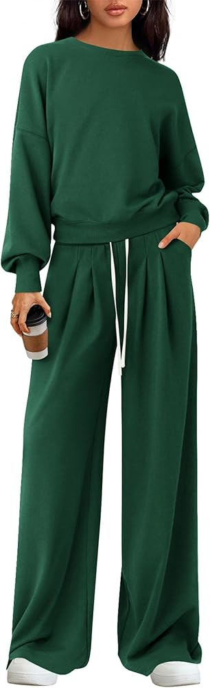 PRETTYGARDEN Womens 2 Piece Sets Long Sleeve Sweatshirt Wide Leg Pants Loose Matching Lounge Set ... | Amazon (US)