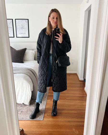 Everlane liner jacket and lug sole boots. Easy winter outfit idea! Wearing a L in the coat.