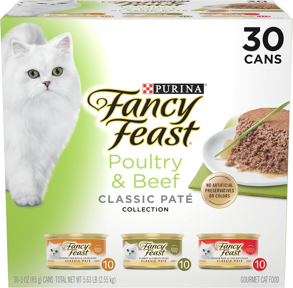 Fancy Feast Poultry and Beef Feast Classic Pate Collection Grain Free Wet Cat Food Variety Pack -... | Amazon (US)