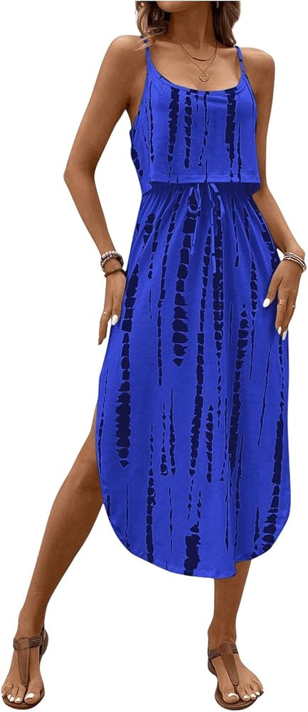 Women's Spaghetti Strap Tie Dye Cami Sun Dress Beach Midi Summer Dresses Resort Wear Vacation Out... | Amazon (US)