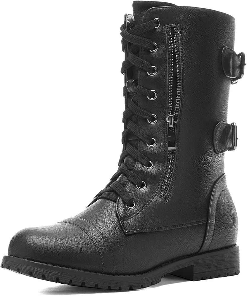 DREAM PAIRS Women's Faux Fur Lined Mid Calf Riding Combat Boots | Amazon (US)