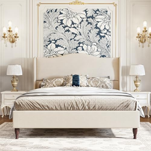 koorlian Queen Size Bed Frame Upholstered Platform Bed with 51" Tall Headboard Wingback, Soft Fab... | Amazon (US)