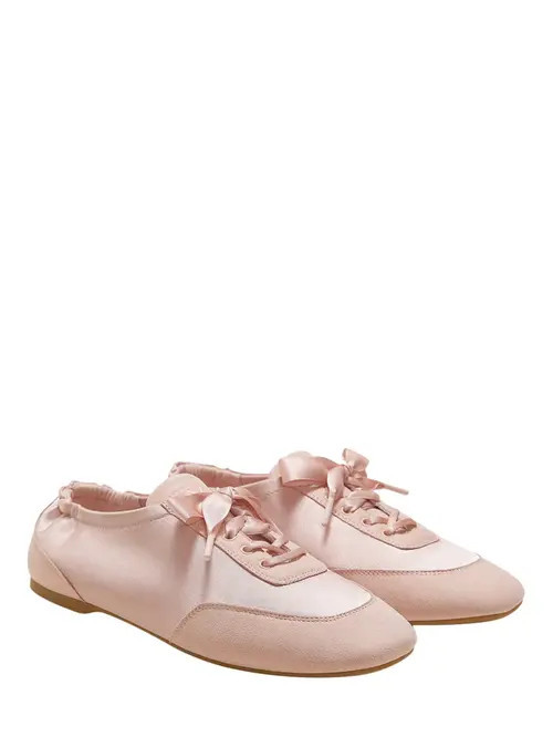 VIVAIA Square-Toe Lace-Up Satin Sneakerina in Peach Blush at Nordstrom, Size 6.5 | Nordstrom