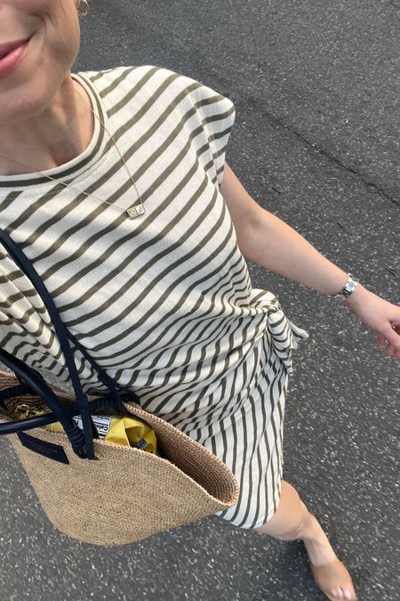 Casual summer outfit: Apiece Apart striped dress, Sezane tote 

#LTKSeasonal