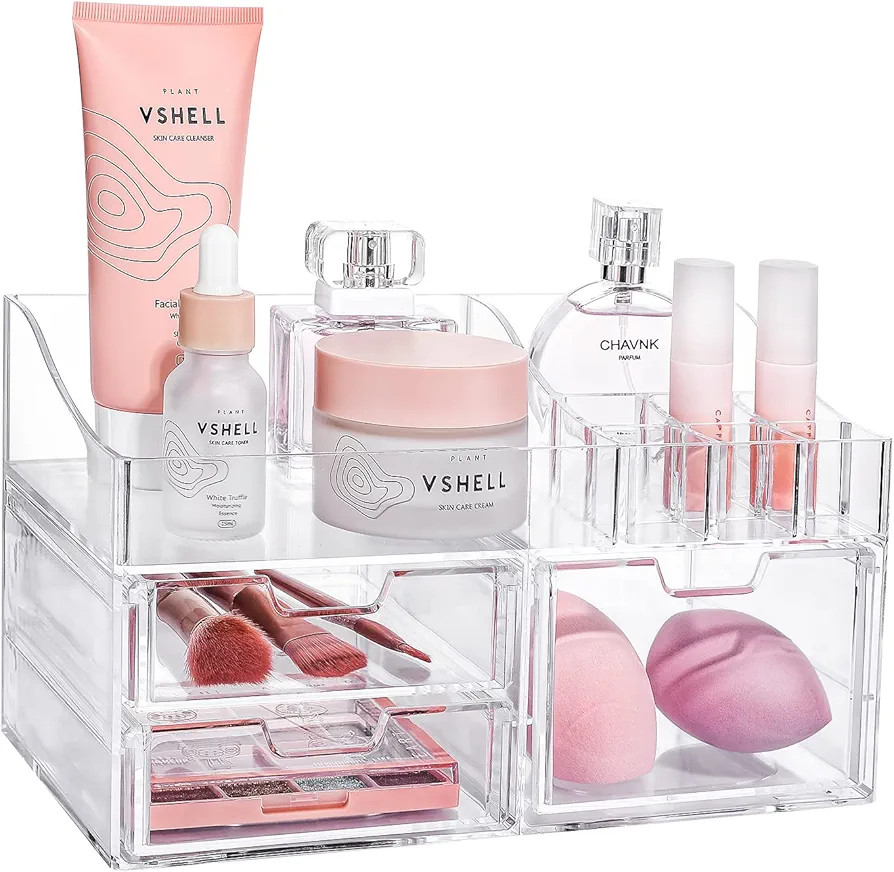 BREIS Makeup Organizer, Clear Acrylic Bathroom Organizers and Storage Box with Drawers for Vanity... | Amazon (US)