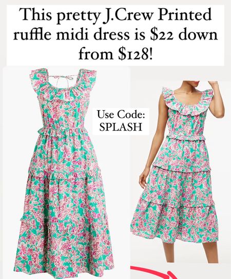 J.Crew Ruffle midi dress is $22 down from $128! 

#LTKStyleTip #LTKFindsUnder50