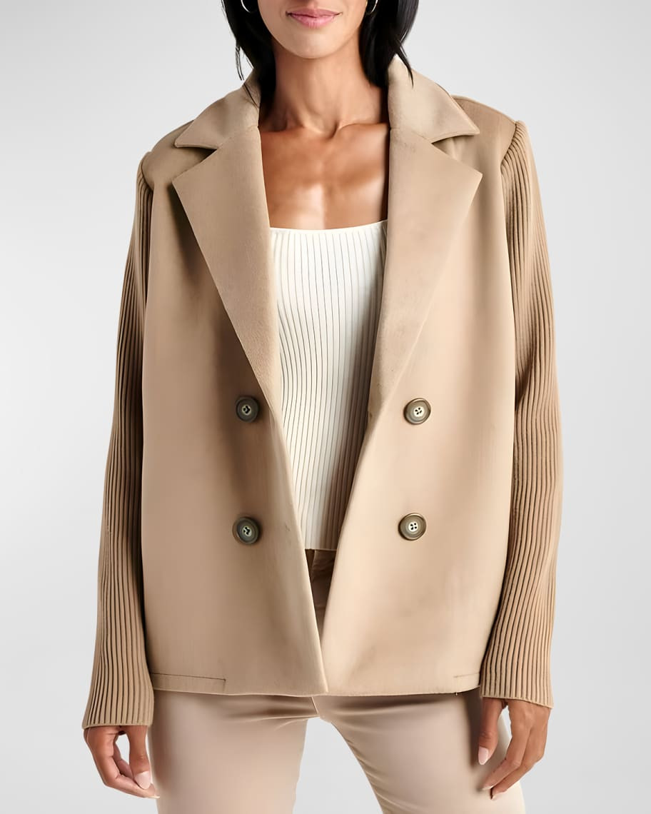 Splendid Singrid Rib-Sleeve Wool-Blend Coat | Neiman Marcus