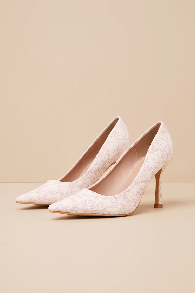 Hellene Beige Floral Print Pointed-Toe Pumps | Lulus