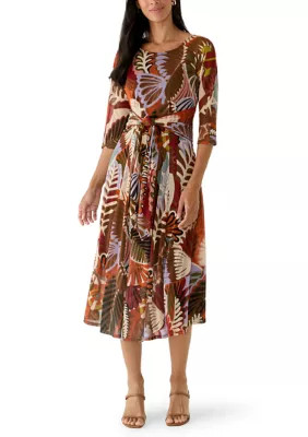 Women's 3/4 Sleeve Printed Mesh A-Line Dress | Belk
