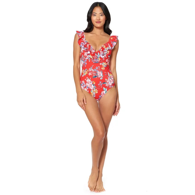 $98 Jessica Simpson One-Piece Ruffle Shoulder Oopsie Daisy Sauce Size Large | Walmart (US)