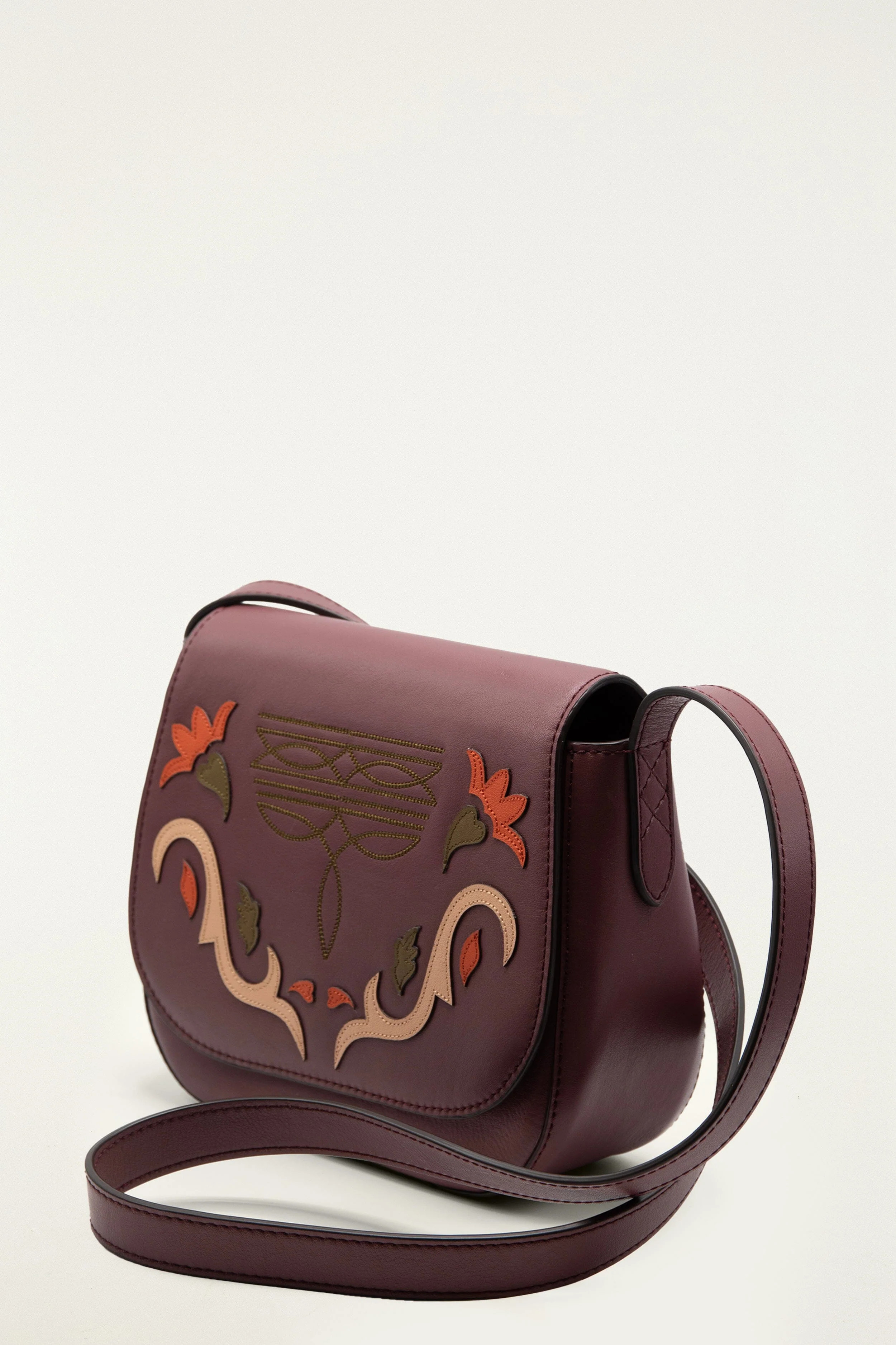 Burgundy Western Embroidered Leather Crossbody Bag | FARM Rio | FarmRio (US)