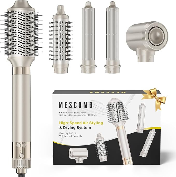 MESCOMB 5 in 1 Hot Air Styler, Hair Dryer Brush with Auto-Wrap Curlers, 110,000 RPM Ionic Blow Dr... | Amazon (US)