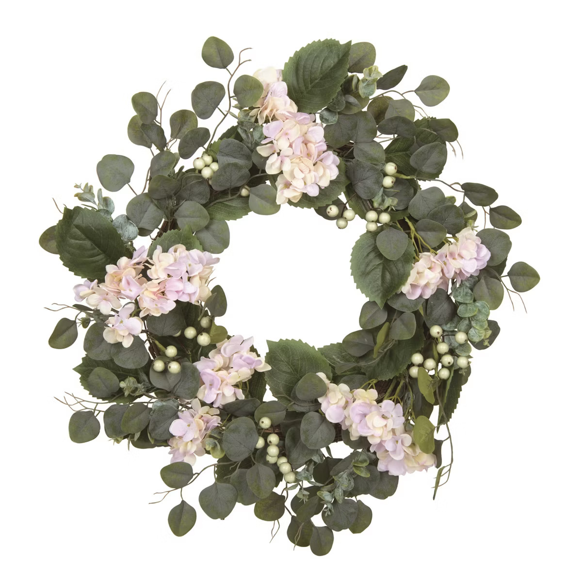 Transpac Natural Fiber 24" Multicolor Spring Eucalyptus and Bloom Wreath | Target
