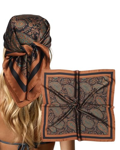 CHLINS 27.5 Inches Satin Head Scarf Bandana for Women Silk Hair Scarf for Hair & Neck, Girls' Square Scarf Wrap (Coffee) | Amazon (US)