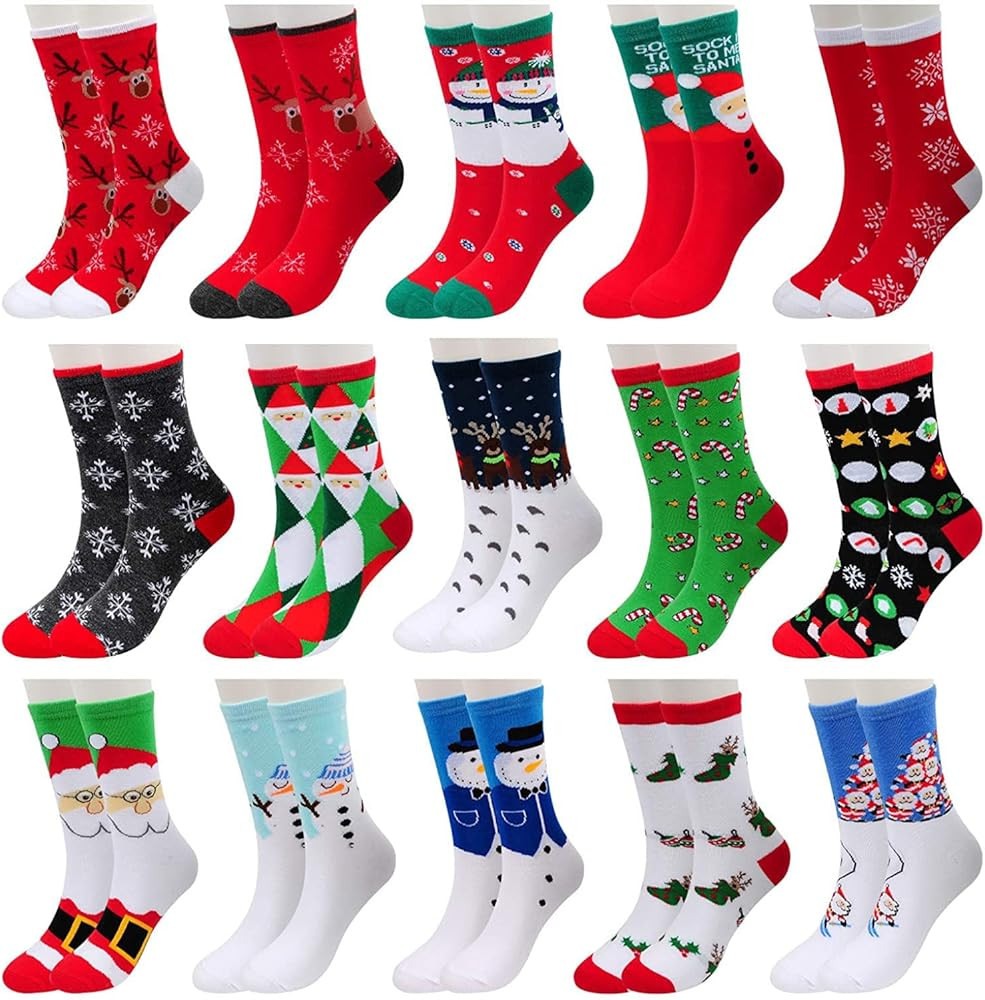 MarJunSep 15 Pairs Women's Christmas Socks Bulk Christmas Gifts Stocking Stuffers for Women Teens... | Amazon (US)